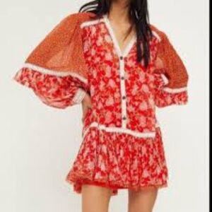 Free People Rosebud Print Mix Floral Mini Dress